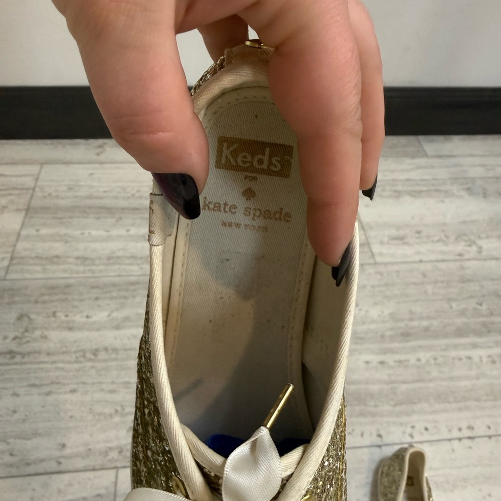 Kate Spade x Keds Gold Glitter Sneakers Satin Lace Size 7.5 - Picture 3 of 9